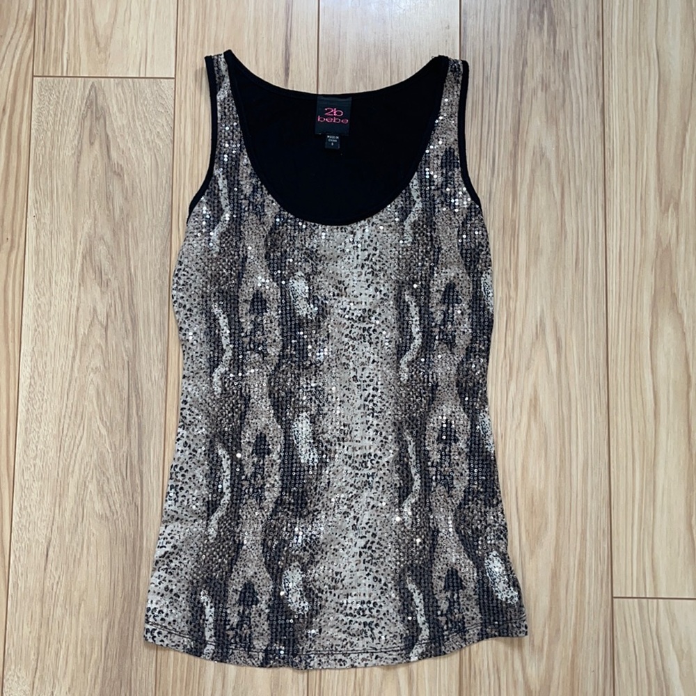 2B Bebe Exotic Black and Tan Tank Top